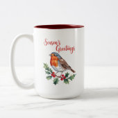 陽気なロビンからの季節の挨拶 ツートーンマグカップ (左)