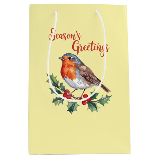 陽気なロビンからの季節の挨拶 ミディアムペーパーバッグ (正面)