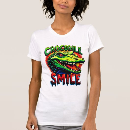 「陽気なワニスマイル-おもしろいとお洒落 Tシャツ (正面)
