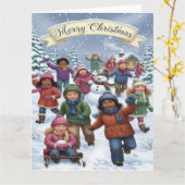 陽気な冬の不思議な世界 – 子供たちの楽しいクリスマス カード (黄色い花)