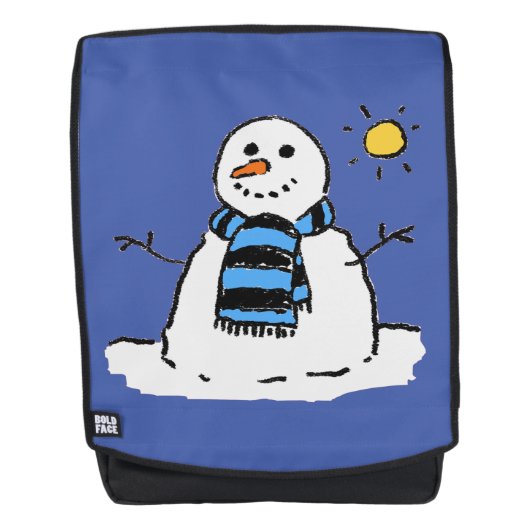 陽気な冬の日と雪だるま バックパック (正面)