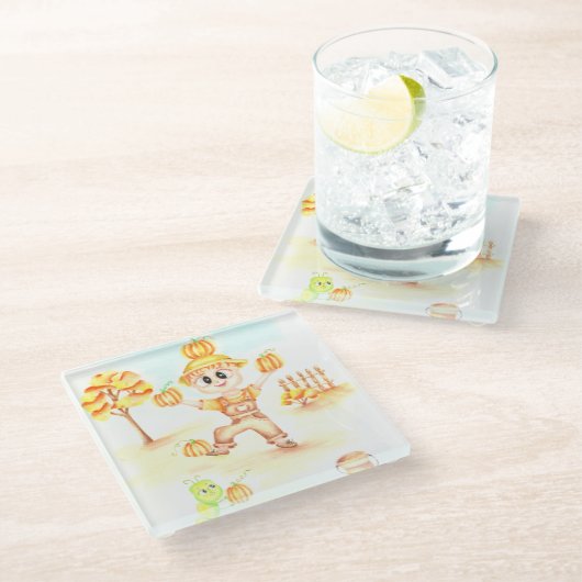 陽気な収穫　赤毛の少年 ガラスコースター (アングル)