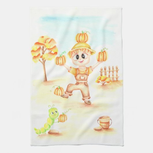 陽気な収穫 赤毛の少年 キッチンタオル (縦)