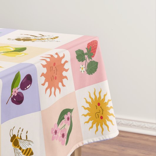 陽気な夏の果物とサンズビーズグリッドパターン テーブルクロス (インサイチュ)