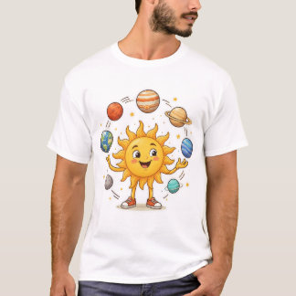 陽気な太陽が惑星をジャグリングするTシャツデザイン Tシャツ