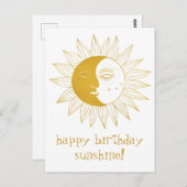 陽気な太陽と月のハッピーバースデーカスタム金ゴールド ポストカード (正面/裏面)