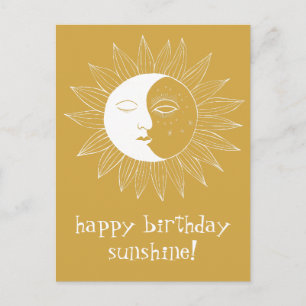 陽気な太陽と月 HAPPY BIRTHDAY オーダーメイド ゴールド ポストカード