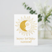 陽気な太陽と月 HAPPY BIRTHDAY オーダーメイド ゴールド ポストカード (スタンド正面)