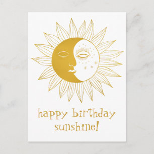 陽気な太陽と月 HAPPY BIRTHDAY オーダーメイド ゴールド ポストカード