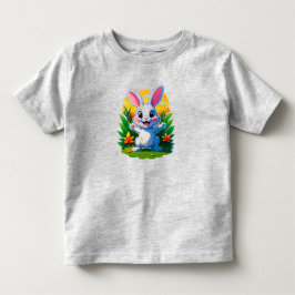 陽気な太陽の下でお祝いする かわいいウサギのキャラクター トドラーTシャツ