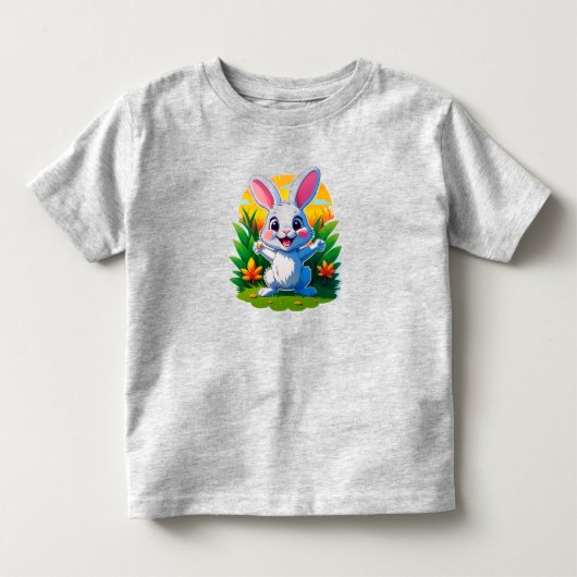 陽気な太陽の下でお祝いする かわいいウサギのキャラクター トドラーTシャツ (正面)