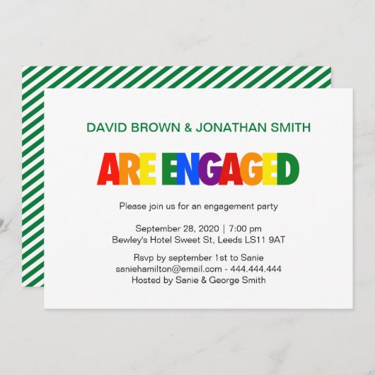 陽気な婚約パーティの虹の旗色 招待状 (正面/裏面)