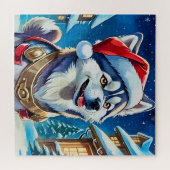 陽気な子犬とホリデージョイ ジグソーパズル (横)