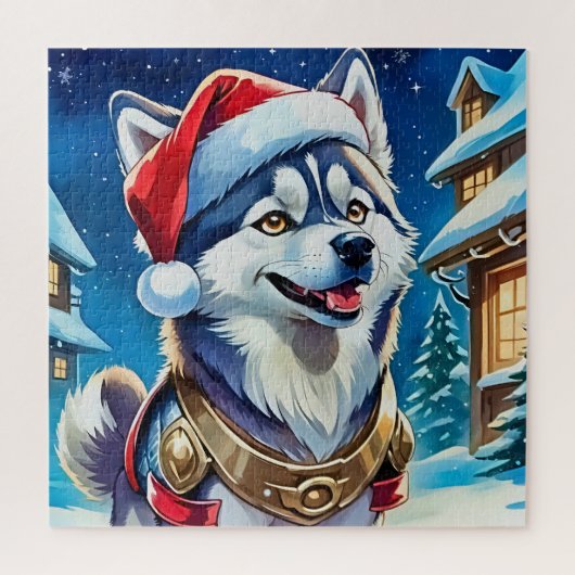 陽気な子犬とホリデージョイ ジグソーパズル (縦)