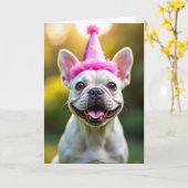 陽気な子犬の誕生日カード カード (黄色い花)