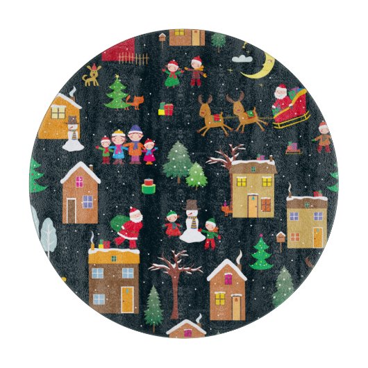 陽気な家族と雪の中のメリークリスマス カッティングボード (正面)