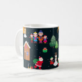 陽気な家族と雪の中のメリークリスマス コーヒーマグカップ (正面左)