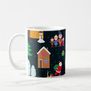 陽気な家族と雪の中のメリークリスマス コーヒーマグカップ