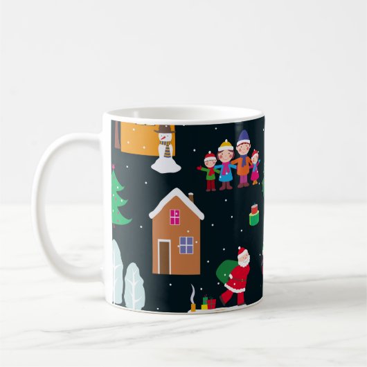 陽気な家族と雪の中のメリークリスマス コーヒーマグカップ (左)