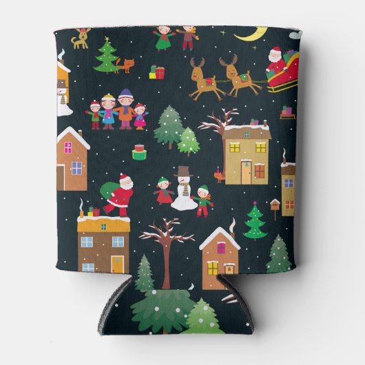 陽気な家族と雪の中のメリークリスマス 缶クーラー (正面)
