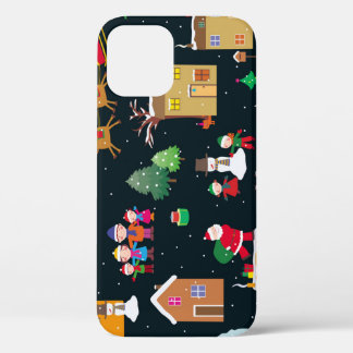 陽気な家族と雪の中のメリークリスマス iPhone 12ケース