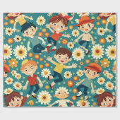 陽気な少年のフローラカスタムパターン ラッピングペーパー (フラット)