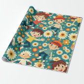 陽気な少年のフローラカスタムパターン ラッピングペーパー (アンロールド)