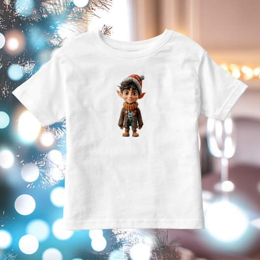 陽気な少年クリスマスエルフの赤ちゃんTシャツ トドラーTシャツ