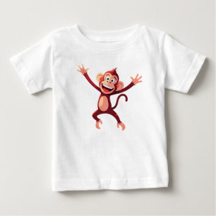 陽気な幸せな跳躍カートゥーン モンキー ベビーTシャツ