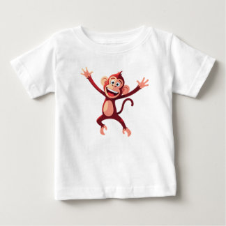 陽気な幸せな跳躍カートゥーン モンキー ベビーTシャツ