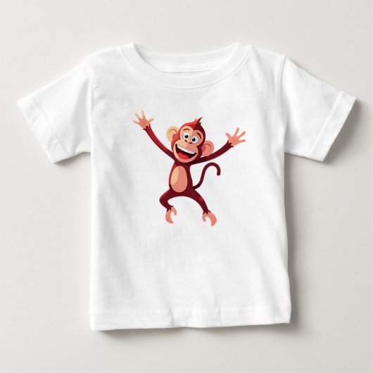 陽気な幸せな跳躍カートゥーン モンキー ベビーTシャツ (正面)