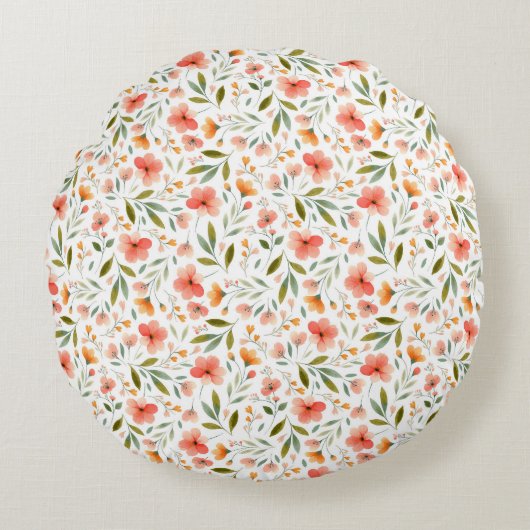 陽気な春桃の花 ラウンドクッション (正面)