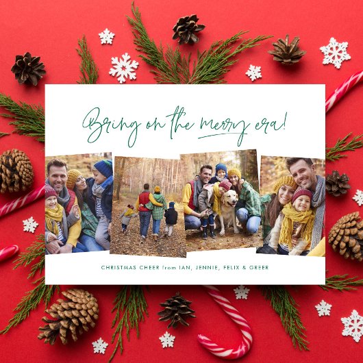 陽気な時代の楽しい4枚の写真の緑のクリスマス シーズンカード