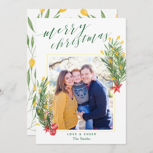 陽気な柑橘類の熱帯クリスマスの写真カード 招待状 (正面/裏面)