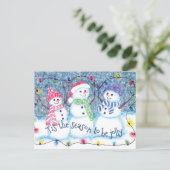 陽気な楽しい雪だるまの季節 ポストカード (スタンド正面)