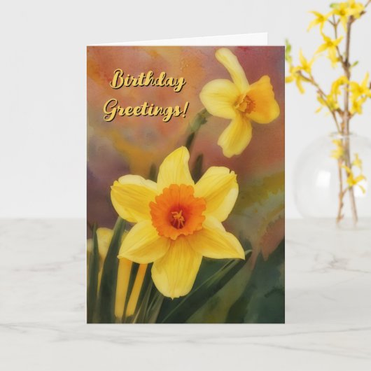 陽気な水仙の花アート誕生日カード カード (黄色い花)