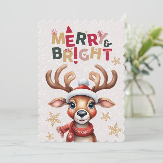 陽気な水色トナカイ雪メリークリスマス シーズンカード (スタンド正面)
