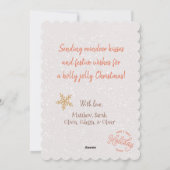 陽気な水色トナカイ雪メリークリスマス シーズンカード (裏面)