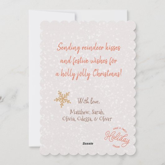 陽気な水色トナカイ雪メリークリスマス シーズンカード (裏面)