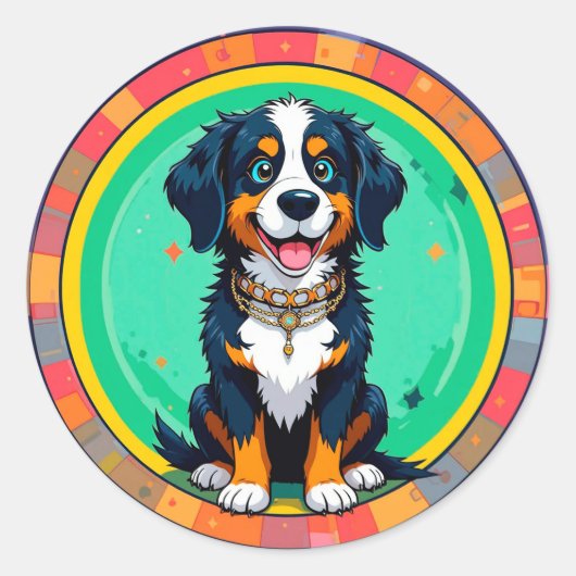 陽気な漫画の犬 ラウンドシール (正面)