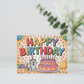 陽気な漫画の猫の誕生日イラスト ポストカード (スタンド正面)