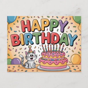 陽気な漫画の猫の誕生日イラスト ポストカード