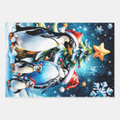 陽気な漫画スタイルの中の可愛いペンギン ラッピングペーパーシート (正面2)