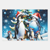 陽気な漫画スタイルの中の可愛いペンギン ラッピングペーパーシート (正面)