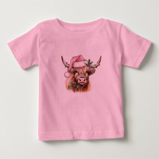 陽気な牛のクリスマス ベビーTシャツ (正面)