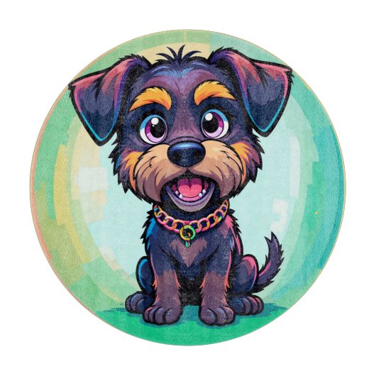 陽気な犬のカラフル漫画イラストレーション カッティングボード (正面)