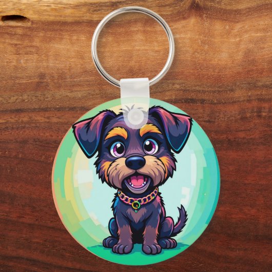 陽気な犬のカラフル漫画イラストレーション キーホルダー (裏面)