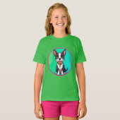 陽気な犬のカラフル漫画イラストレーション Tシャツ (正面フル)
