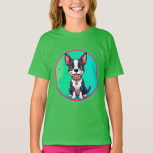 陽気な犬のカラフル漫画イラストレーション Tシャツ