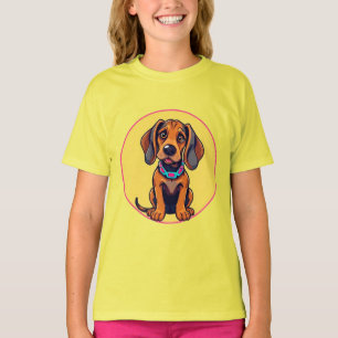 陽気な犬のカラフル漫画イラストレーション Tシャツ